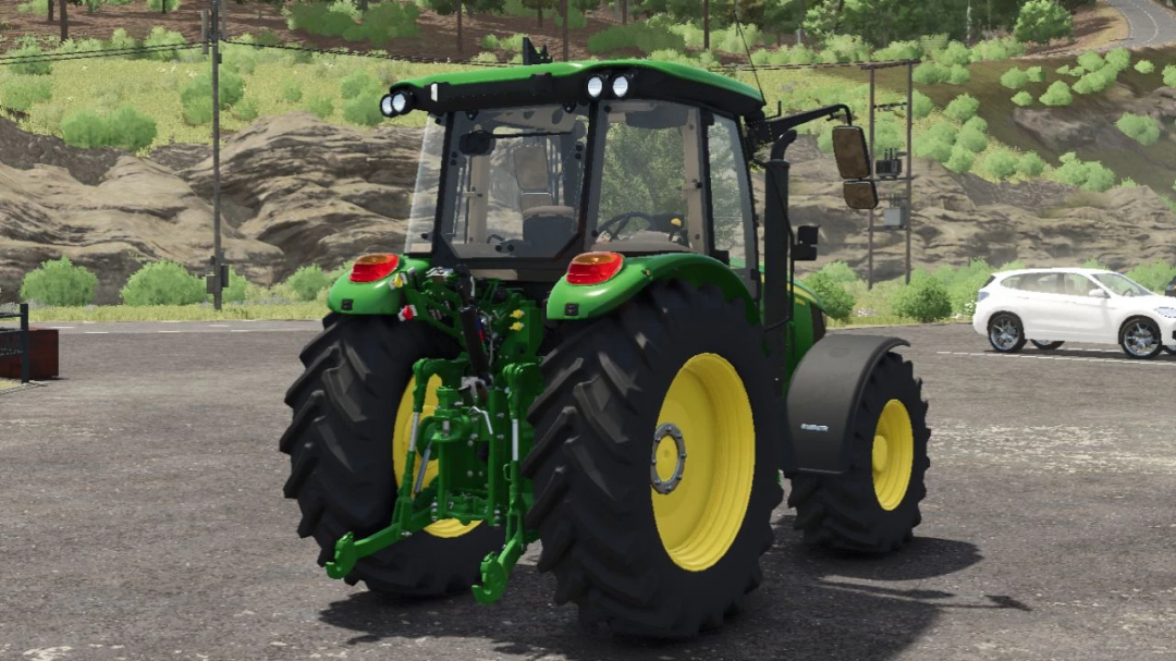 FS25 mod John Deere 5M Series tractor rear view in game scene