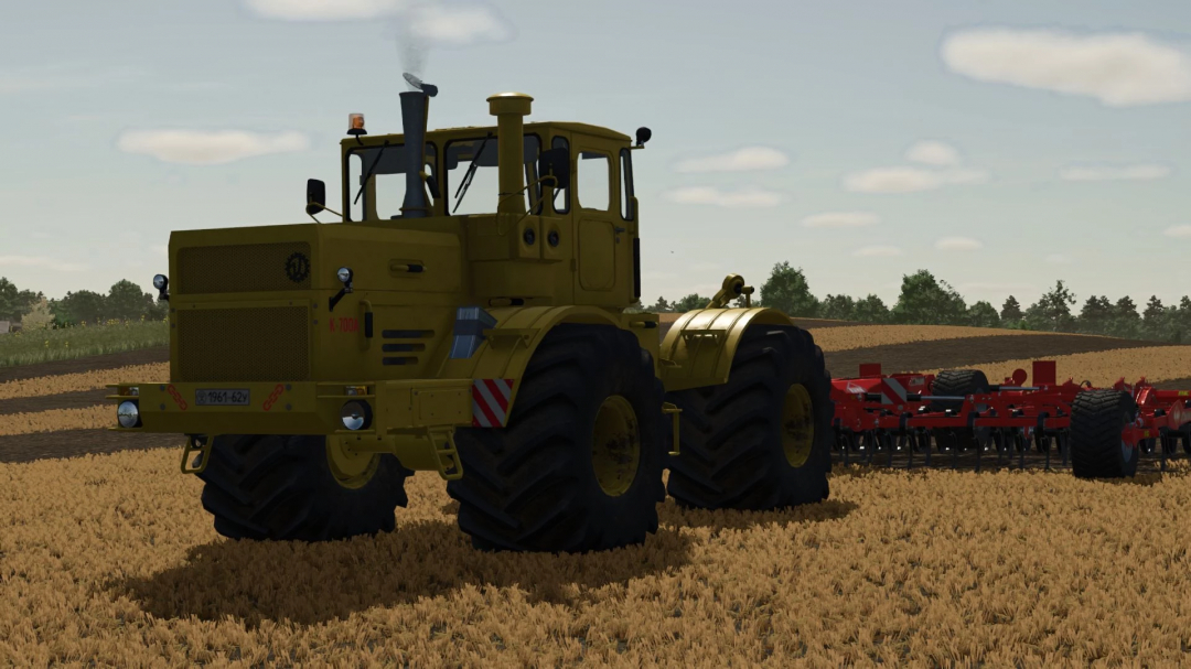 FS25 mod Kirovets K-700A tractor in a field, showcasing Farming Simulator 25 mods.