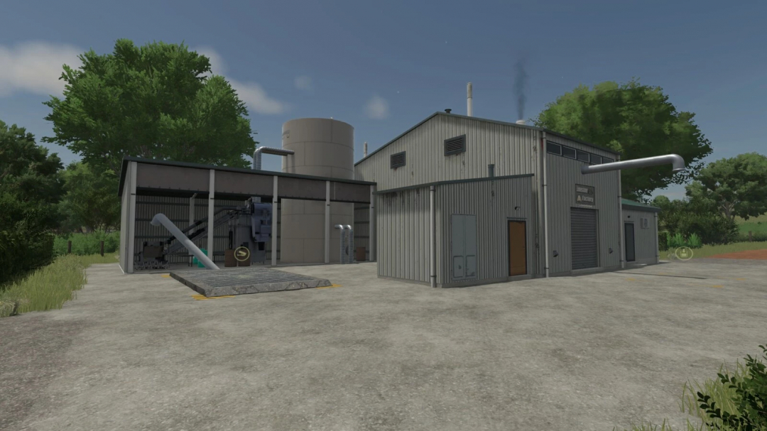 FS25 Lime Factory mod v1.0.0.0 featuring detailed industrial buildings set in a rural landscape.