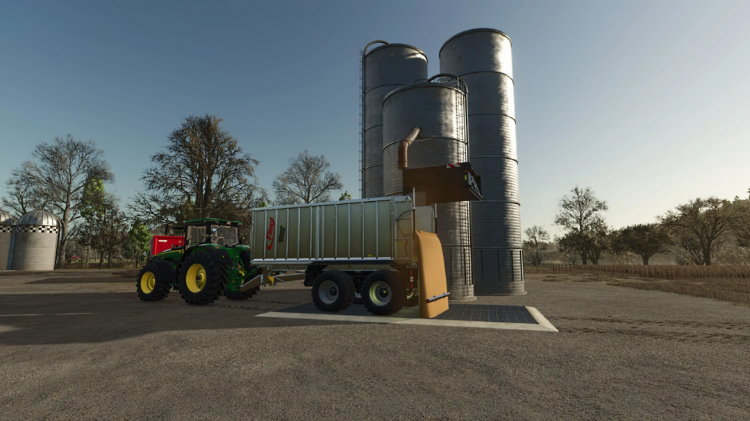 FS25 mods: Low Cost Grain Silo with tractor and trailer, Farming Simulator 25.