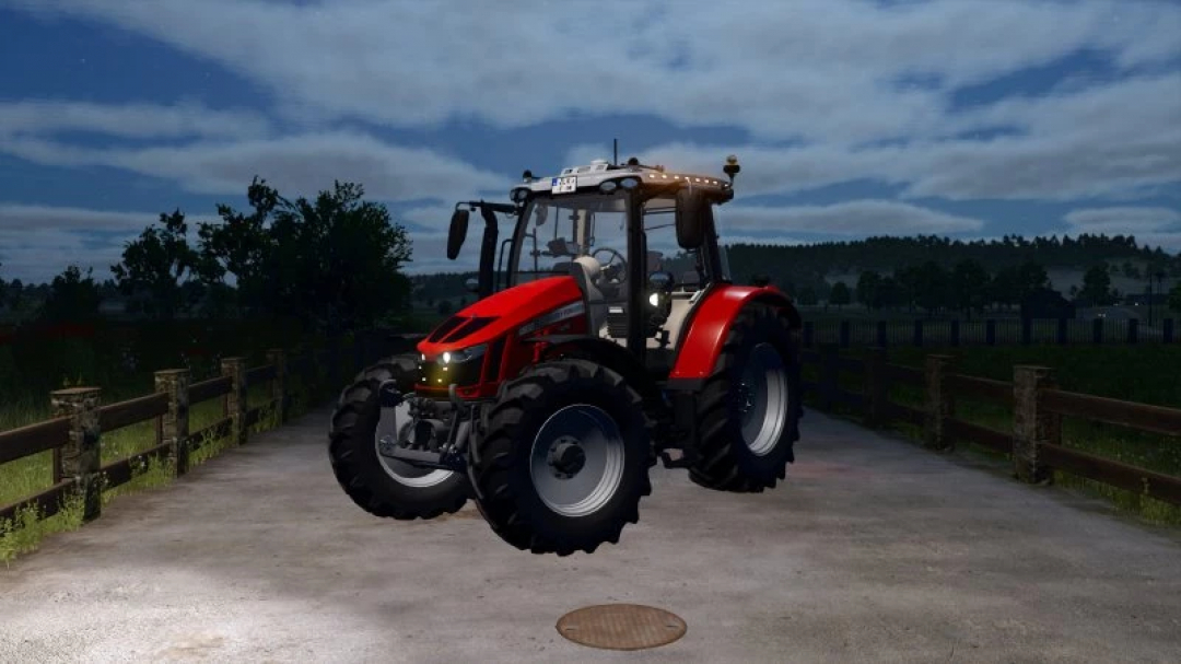 Massey Ferguson 5700S Edited mod in Farming Simulator 25, featuring a red tractor on a farm road.