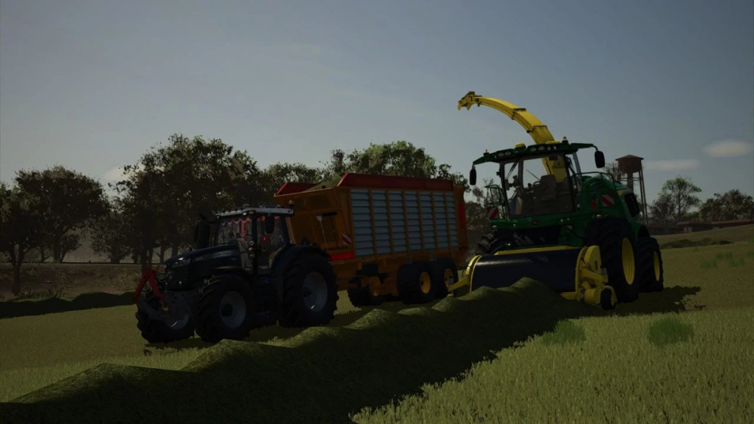 FS25 mods image: Massey Ferguson 7720S Black Edit v1.0.0.0 with a loaded trailer in a field.