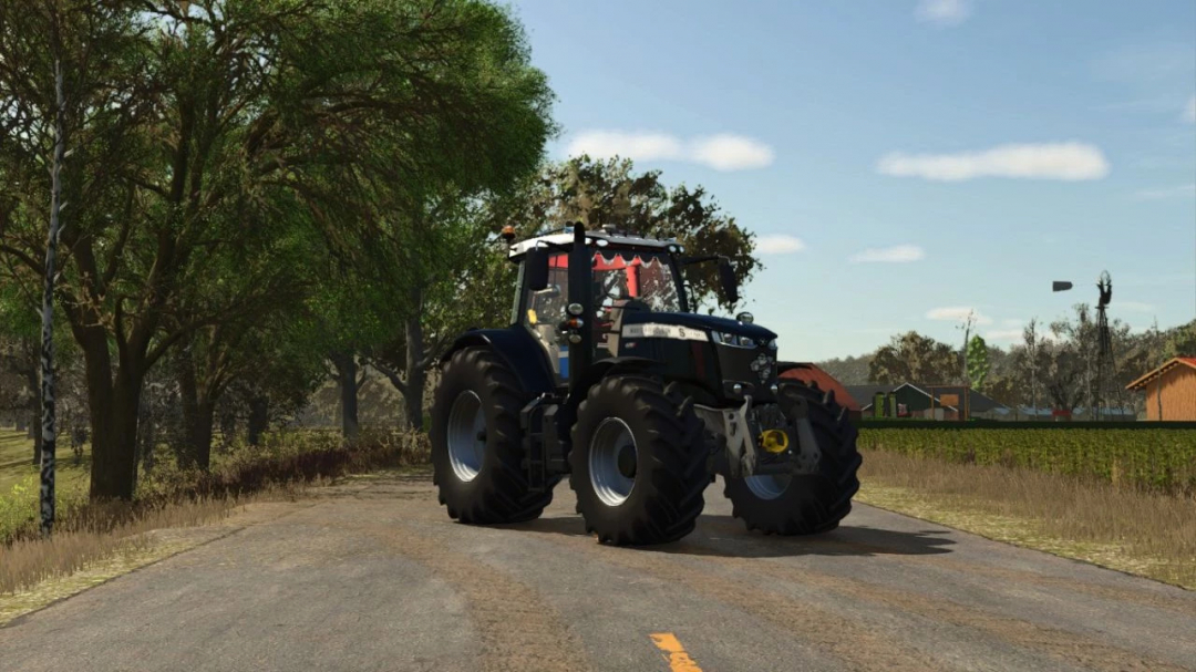 Massey Ferguson 7720S Black Edit tractor mod in FS25 on country road