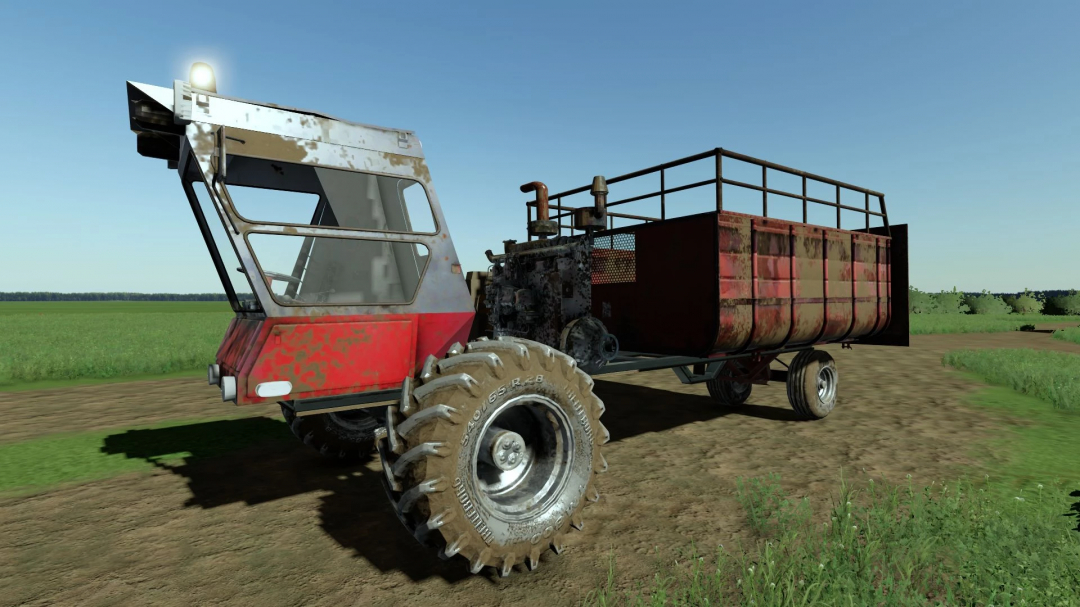 FS22 mod NIVA SAMOPAL v1.0.0.0 showing a rustic tractor with a cargo attachment in a field.