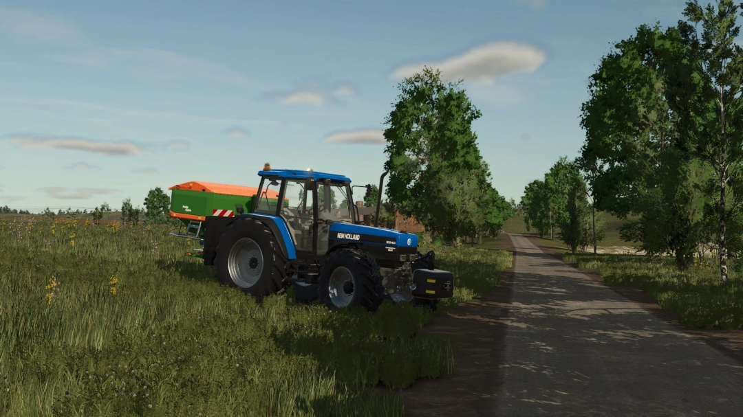 FS25 mod: New Holland 8340 tractor in a field, highlighting Farming Simulator 25 modifications.