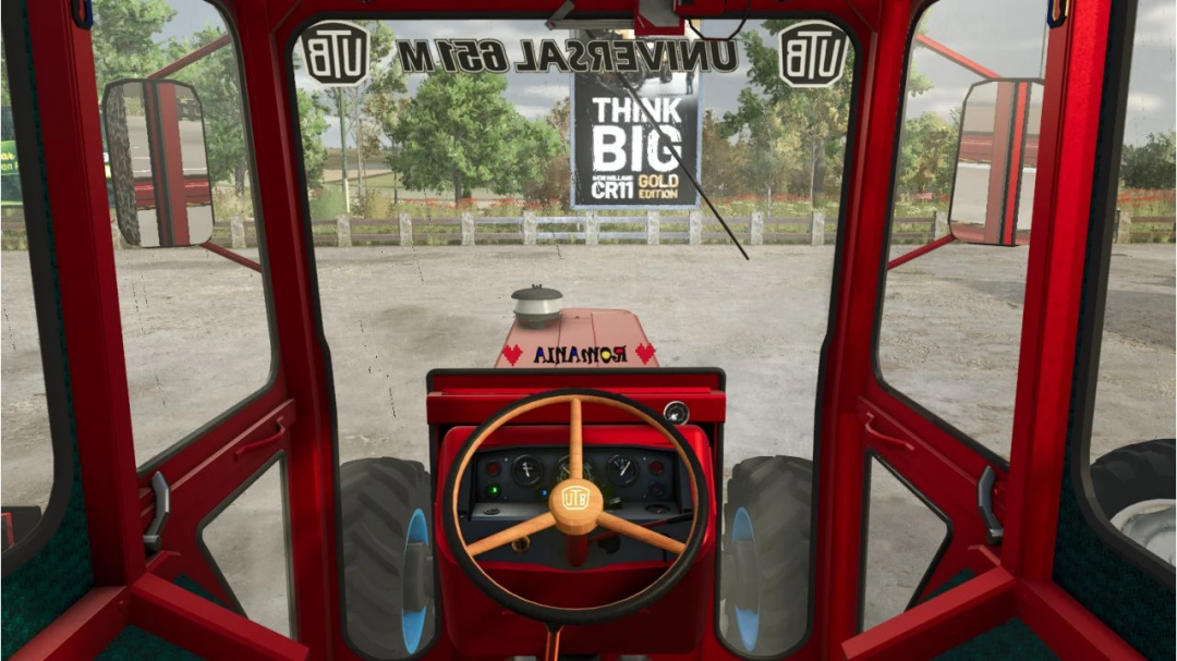 Interior view of UTB 651 Carpatin tractor mod in FS25 with steering wheel and dashboard detail.