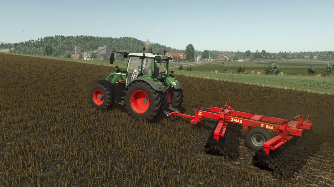 FS25 mod Zmaj Z844 v1.0.0.0 in action with tractor on a field