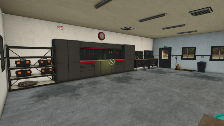 fs25-mods,  FS25 mod 3 Stars Garage v1.0.0.0 showing an organized workshop with toolboxes and cabinets.