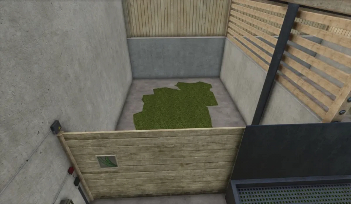 fs25-mods,  FS25 mod Beans, Peas and Spinach Storage shows a dedicated storage area with green crop pile on concrete floor.