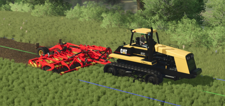 fs25-mods, FS25 CAT C&D Series mod in Farming Simulator 25 showing a tractor cultivating a field.