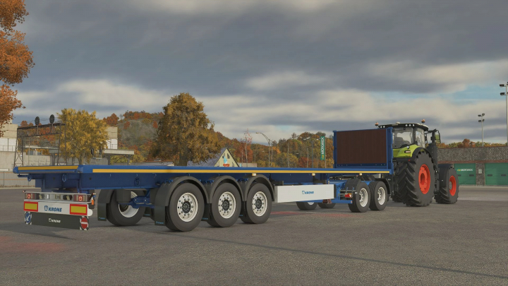 fs25-mods,  FS25 mod Krone Profi Liner HD v1.0.0.0 showing a flatbed trailer attached to a tractor in Farming Simulator 25.