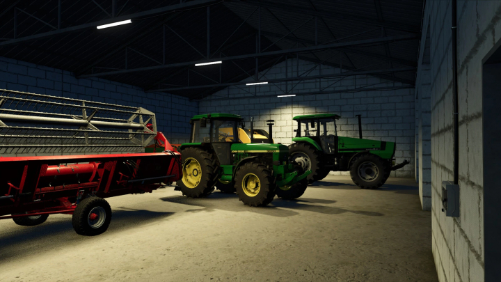 fs25-mods,  Tractors and equipment inside a large shed in FS25 mod Large Shed For Machines v1.0.0.0.