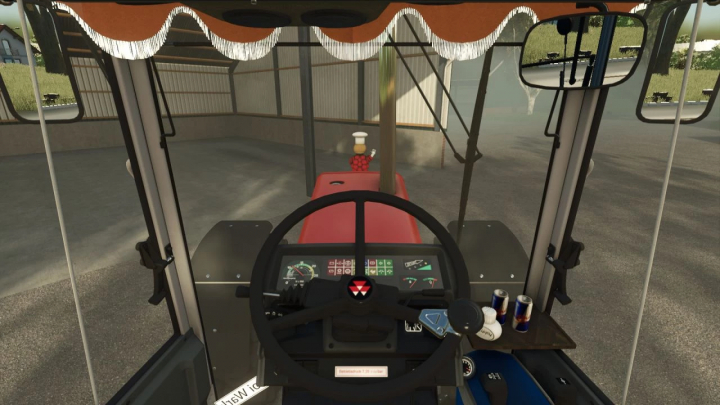 fs25-mods,  Inside view of Massey Ferguson 3670 Edit mod in FS25, showing steering wheel and controls.