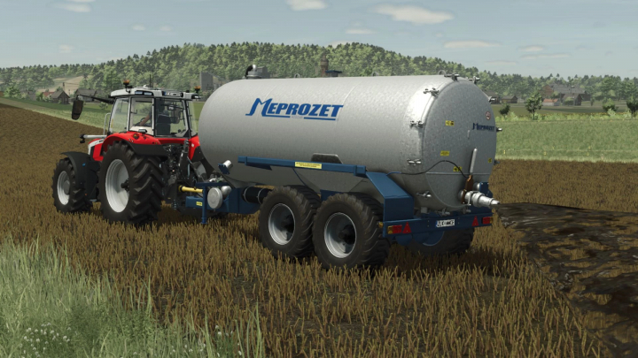 fs25-mods,  FS25 Meprozet PN 1 14000A mod showing a tractor spreading slurry on a field.