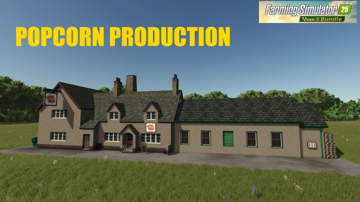 fs25-mods, POPCORN PRODUCTION building mod for FS25 in a grassy field.