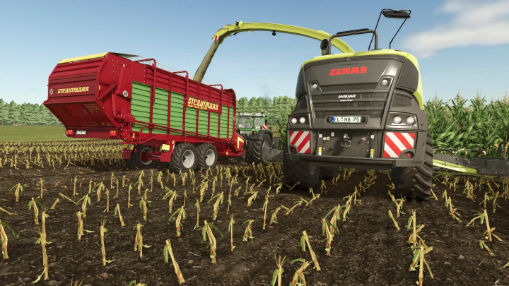 fs25-mods, FS25 Strautmann SuperVitesse 3DO v1.0.0.2 mod showcasing hay collection with Claas machinery on a farm field.