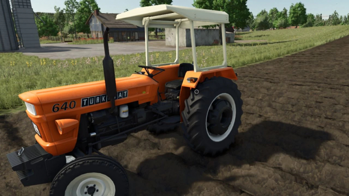 fs25-mods,  Turkish Fiat 640 tractor mod in Farming Simulator 25 on a farm with green fields.