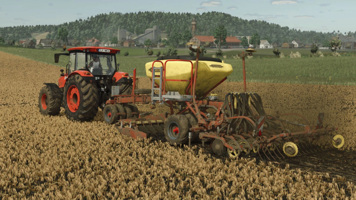 fs25-mods,  FS25 mod Väderstad Spirit R 300S v1.0.0.0 on a tractor plowing a field in Farming Simulator 25.