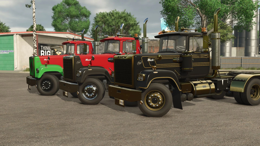 Three Mack trucks displayed in different colors for the FS25 mod 1979 Superliner Edit v1.0.0.0.