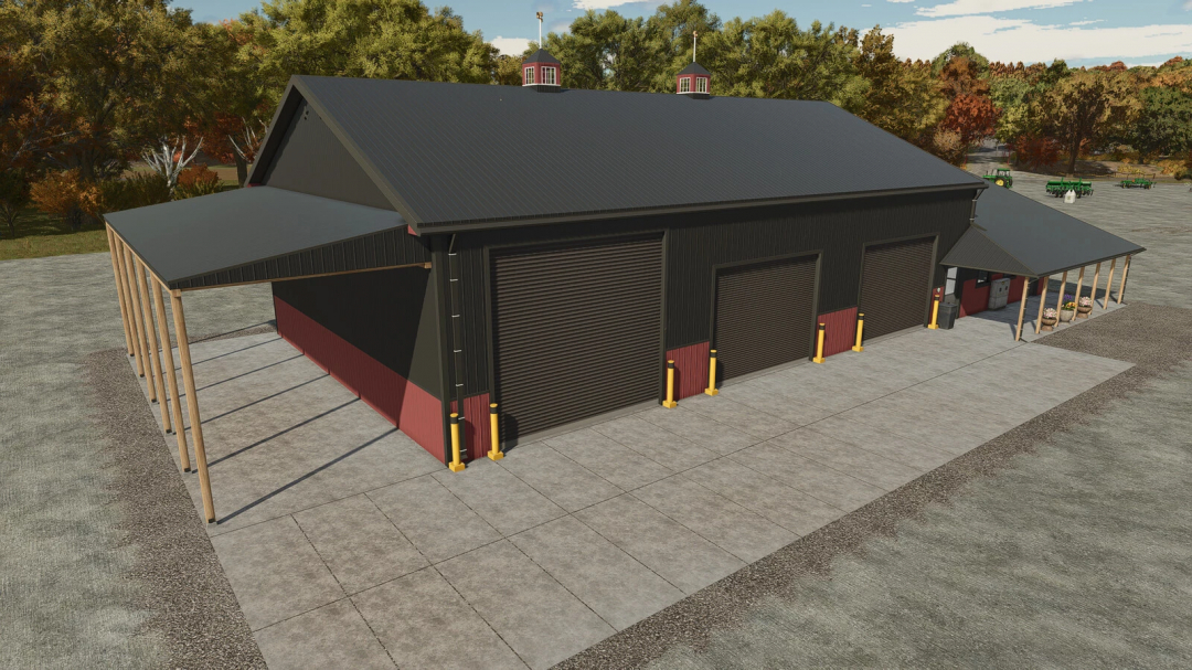 3 Stars Garage v1.0.0.0 mod for FS25, featuring a large garage with multiple doors set in a scenic rural environment.