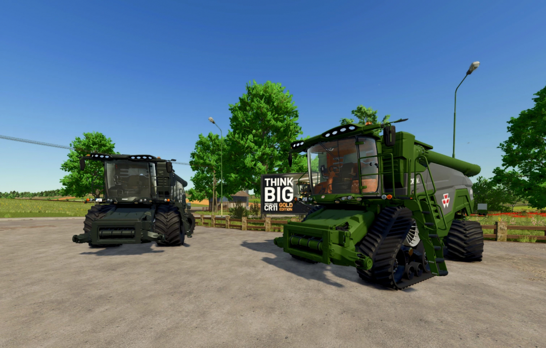 AGCO Ideal Pack Edit v1.0.0.0 combines in FS25 mod, showcasing farming equipment under clear skies.