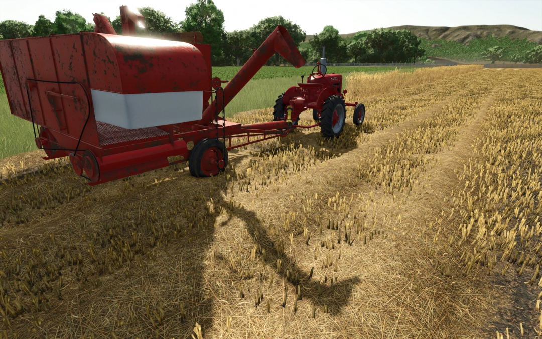 Red Allis Chalmers All-Crop 60 harvester in a field, FS25 mods.