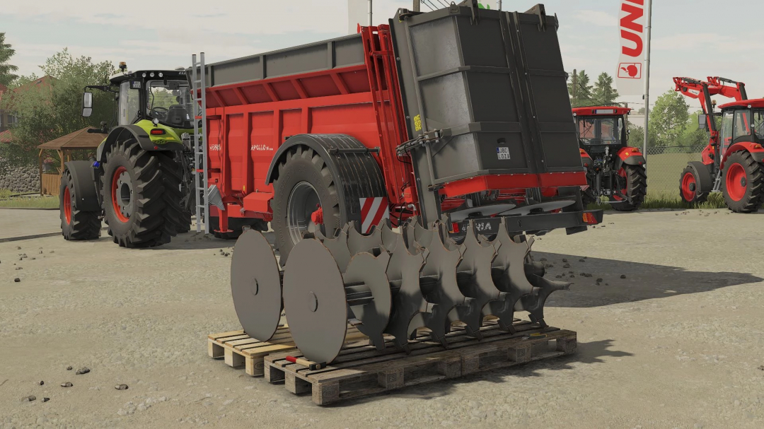 FS22 mod: Apollo 16 Premium v1.1.0.0 trailer with disc accessories on a pallet, perfect for enhancing Farming Simulator 22 gameplay.