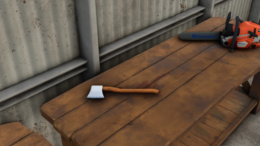 FS25 mod Axe v1.0.0.0 on a wooden table in Farming Simulator 25.