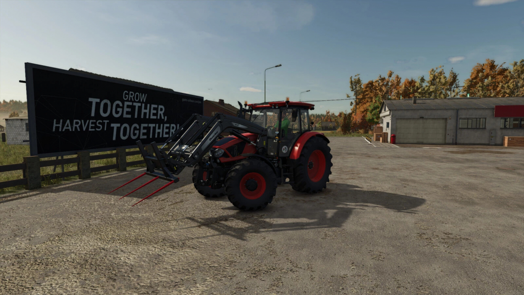 FS25 mod: Bale Spike 3 Spikes v1.0.0.0 attached to a red tractor in Farming Simulator 25.