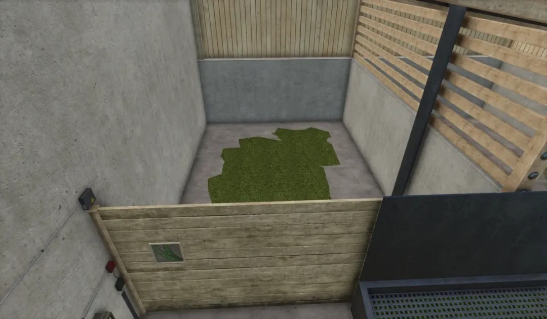 FS25 mod Beans, Peas and Spinach Storage shows a dedicated storage area with green crop pile on concrete floor.