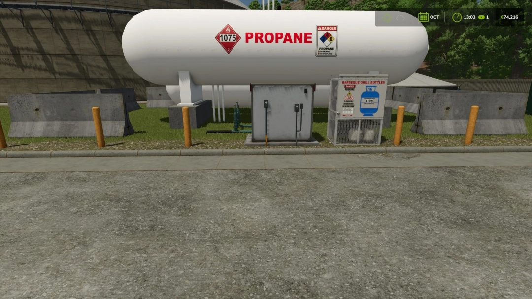 FS25 Corn Dryer mod showing propane tank setup in Farming Simulator 25.