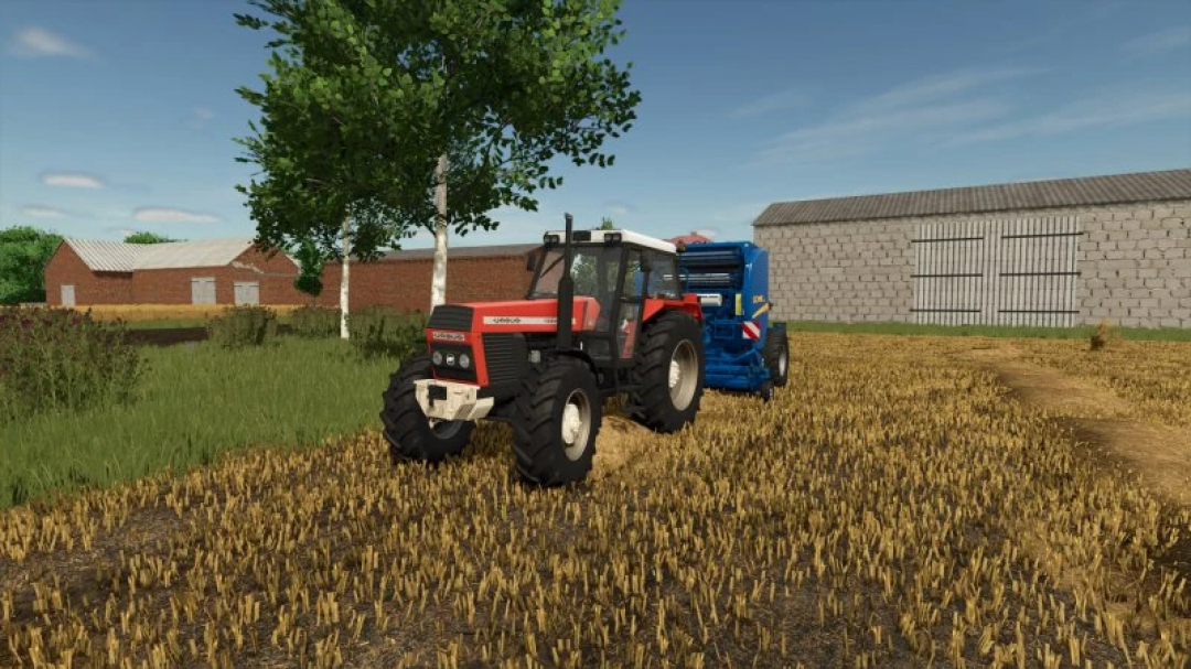 FS25 Ursus 1201-1614 mod pack with tractor in field, Farming Simulator 25.