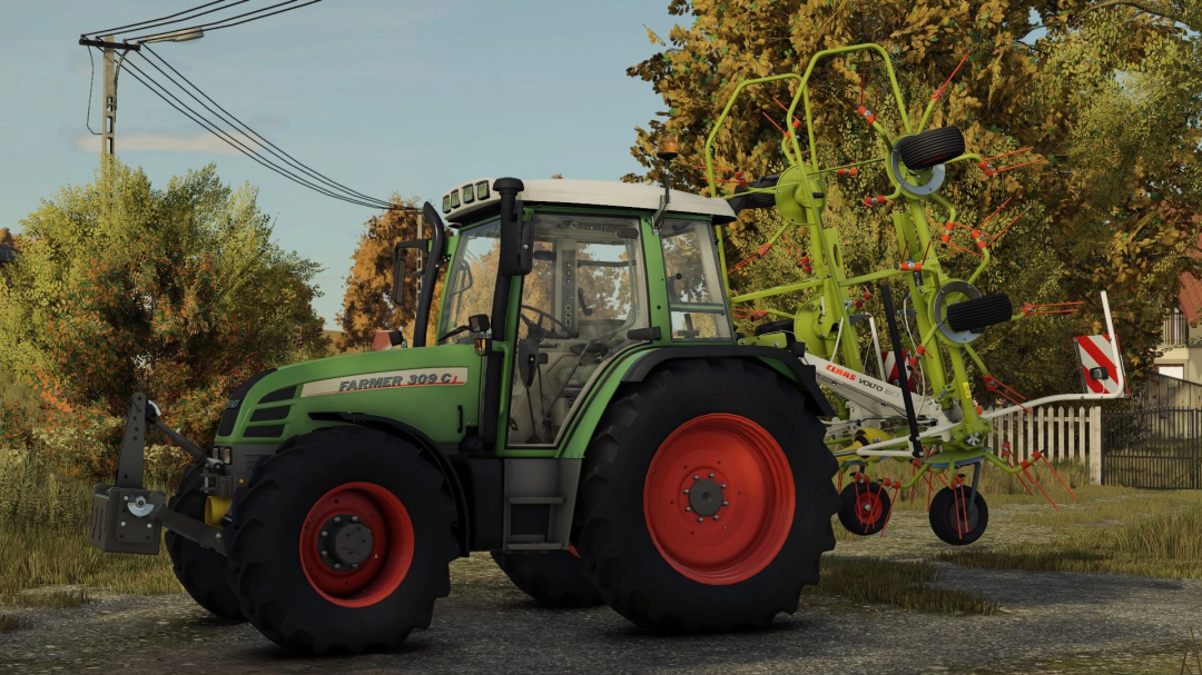 Fendt Farmer 300 Ci mod in FS25, showcasing a green tractor with equipment in a rural setting.