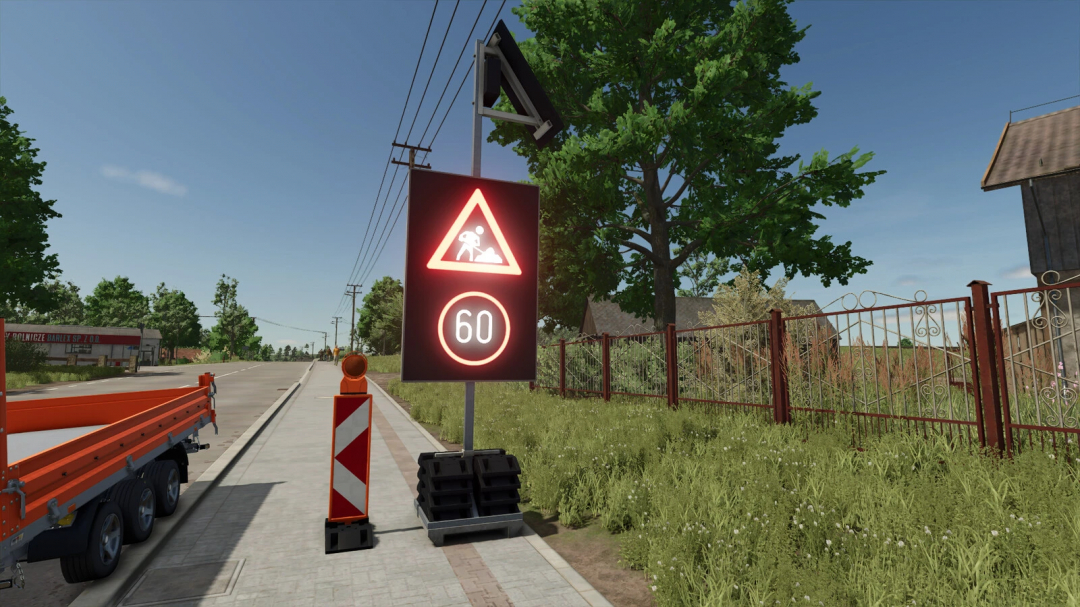 FS25 mod German Traffic Safety Package showing road sign with 60 speed limit, enhancing realism in Farming Simulator 25.