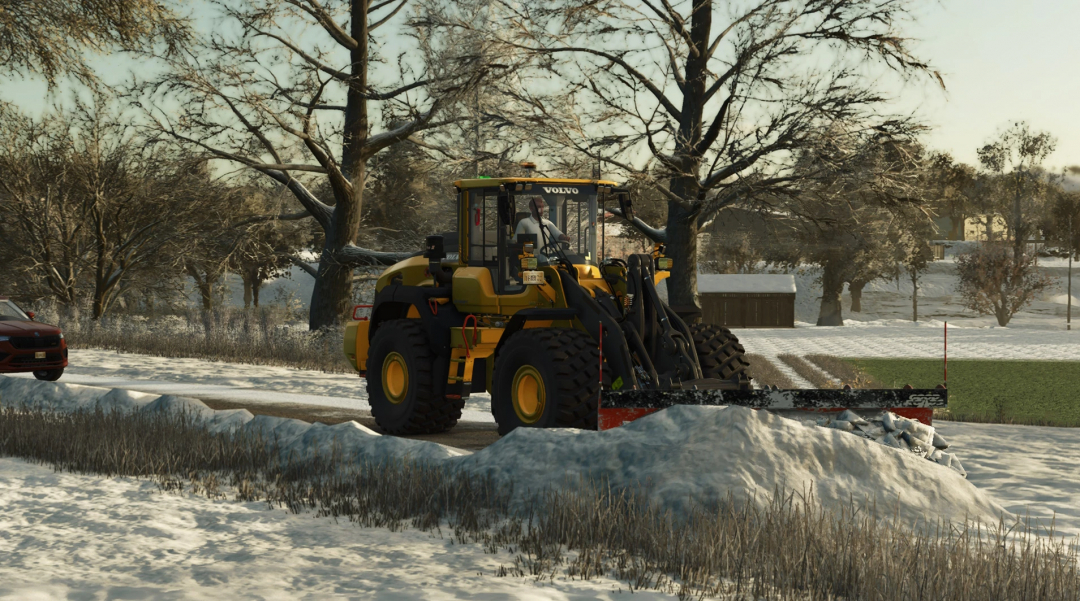 FS25 mods: GoodRoads Snowplow v1.0.0.0 clearing snow on a road.