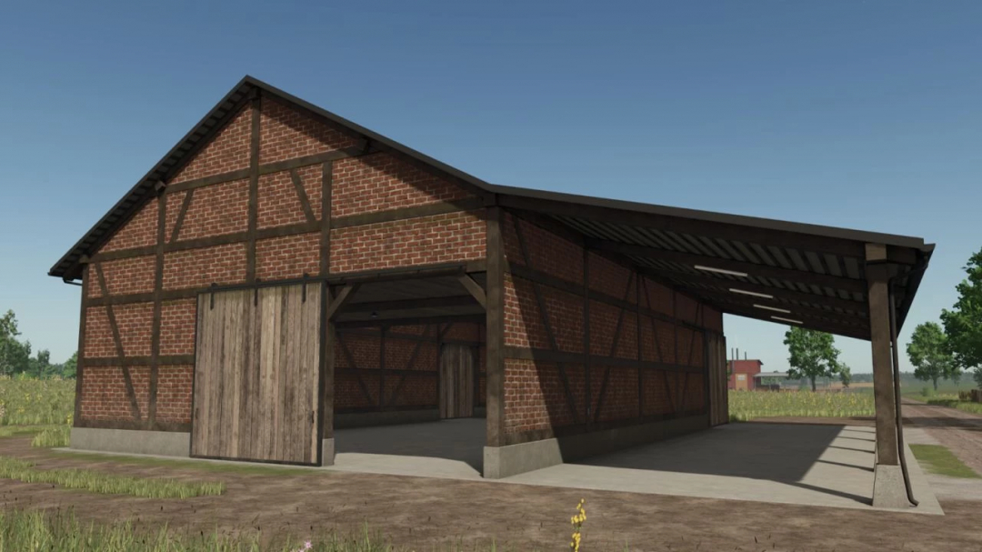 Half timbered Barn mod for FS25 showcasing traditional design in Farming Simulator 25.