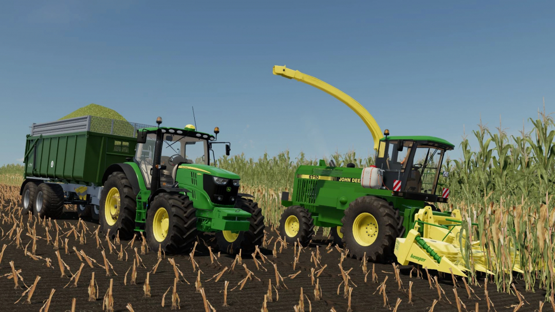 FS22 mod: John Deere 6610-6910 v1.2.0.0 harvesting corn field in Farming Simulator 22.