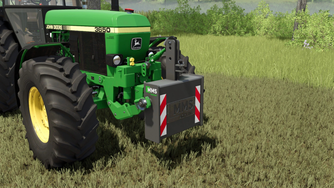 FS25 mod MMS Agriline Weight Pack on John Deere tractor.