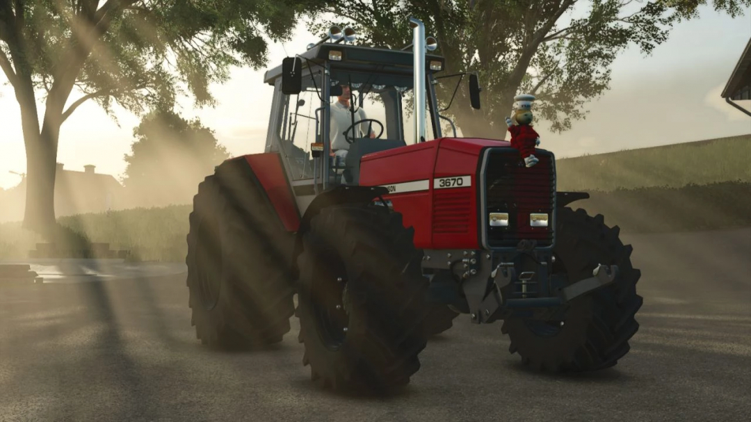 Massey Ferguson 3670 tractor in FS25 mod, showing detailed edit and lighting effects.