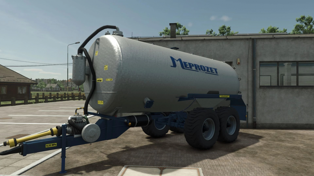 Meprozet PN 1 14000A trailer mod for FS25, Farming Simulator 25, parked near a building.