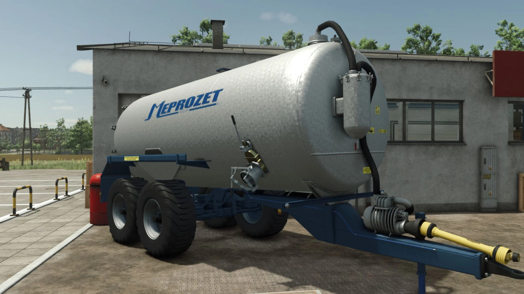 FS25 mod Meprozet PN 1 14000A trailer near building, detailed farming equipment.