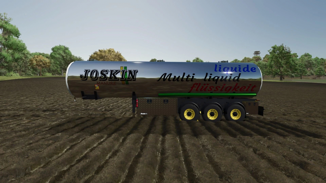 FS25 mod Multi-liquid tank v1.0.0.0 trailer in a field.