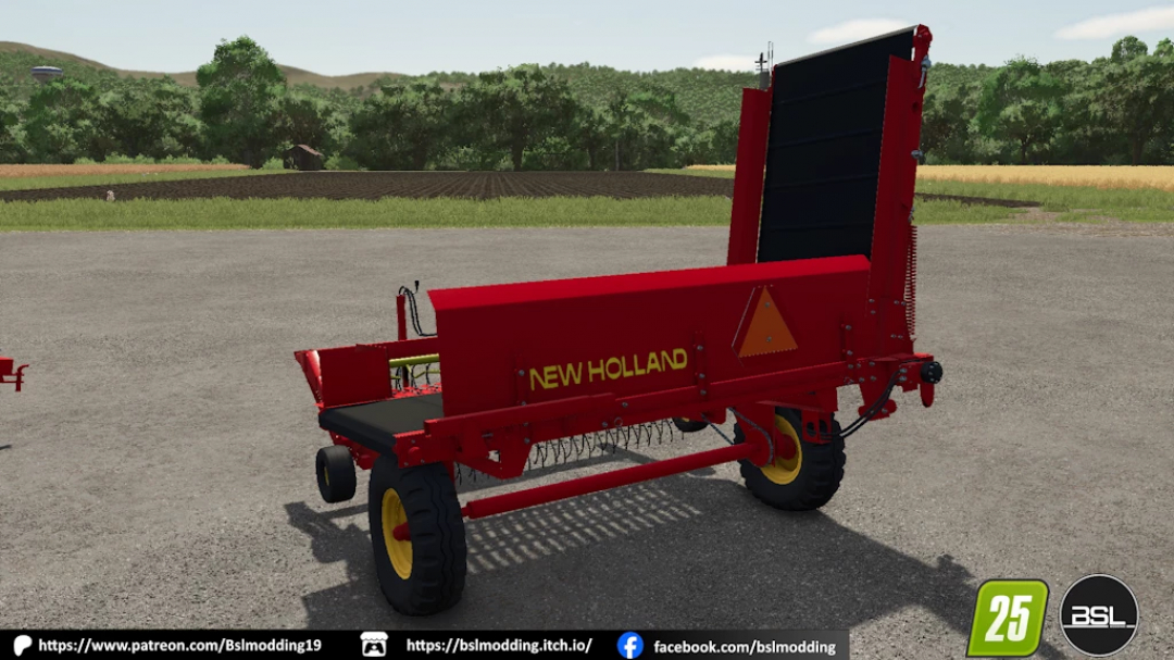 FS25 mod showcasing a New Holland 166 v1.0.0.0 hay inverter in a field setting for Farming Simulator 25.