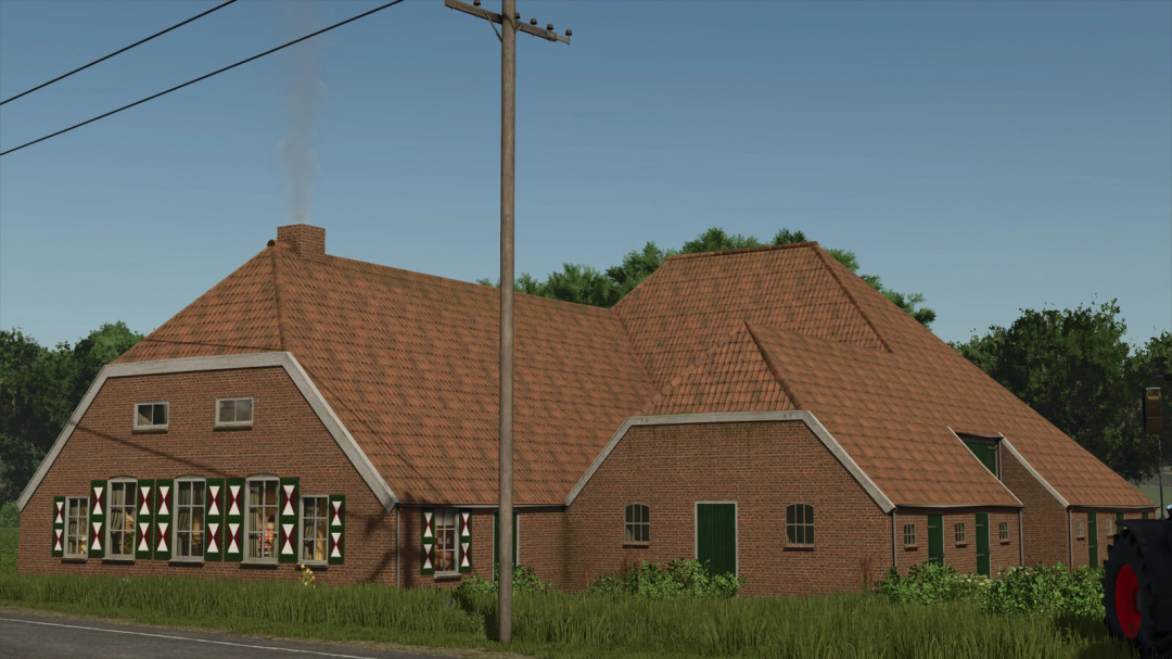 Old Farm Package v1.0.0.0 mod in FS25 features a traditional farmhouse with red brick walls and tiled roof.