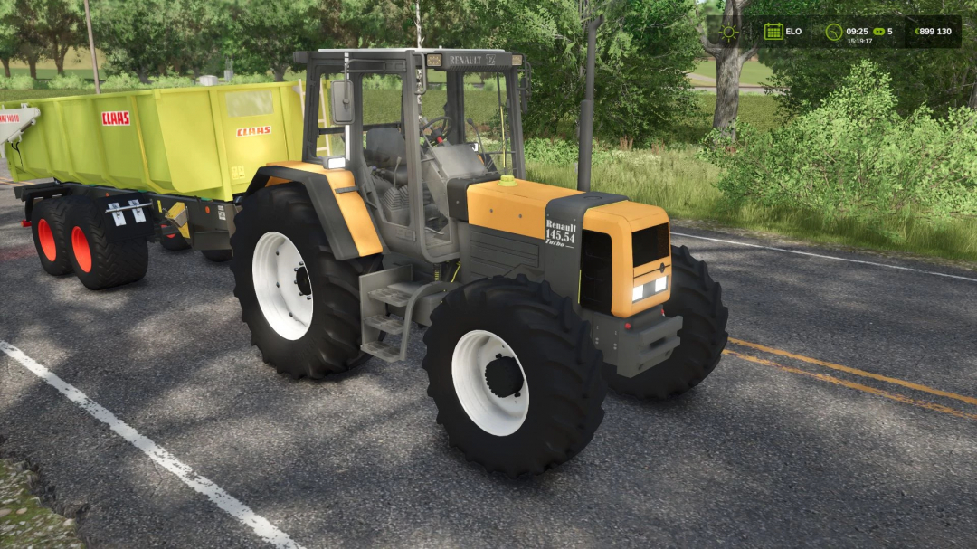 Renault TZ tractor with trailer mod for Farming Simulator 25 on a road.