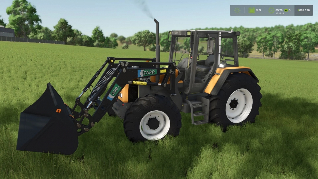 Renault TZ tractor mod in FS25 on a grassy field, featuring a front loader.