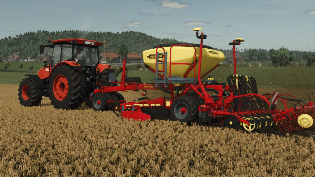 FS25 mod Väderstad Spirit R 300S in a wheat field, depicted in Farming Simulator 25.