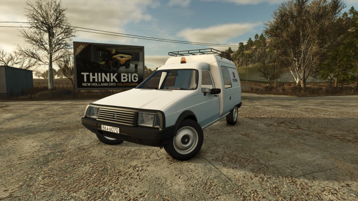 fs25-mods,  Citroen C15 mod in Farming Simulator 25, parked near a field with a billboard in the background.