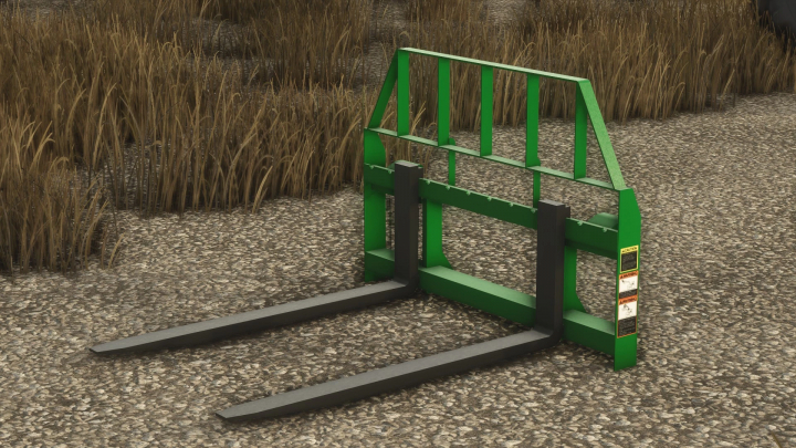 fs25-mods, FS25 Frontier AP12F v1.0.0.0 mod features a green pallet fork on gravel in Farming Simulator 25.