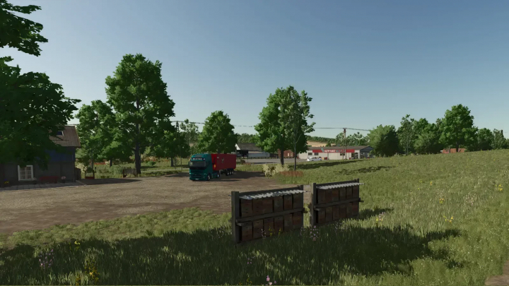 fs25-mods,  FS25 mod Fast Honey Production v1.0.0.0 featuring beehives and truck on a farm landscape